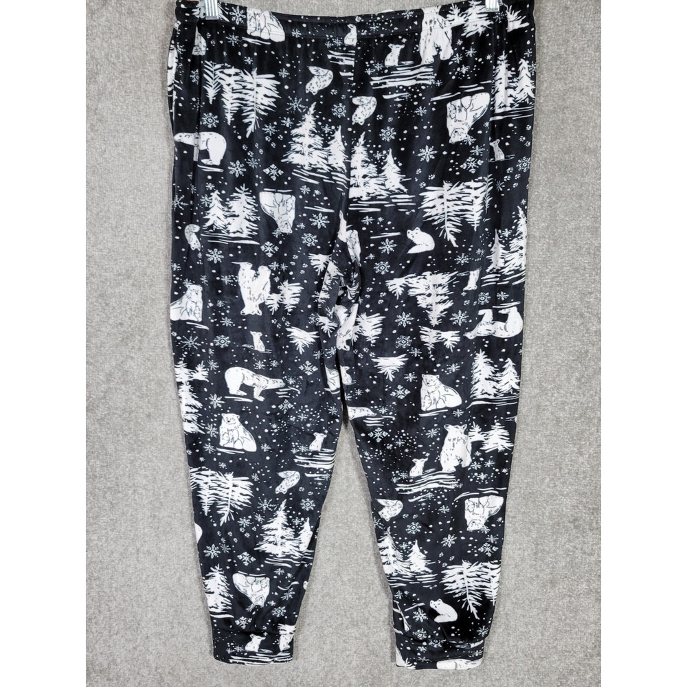 Cuddle Duds Jogger Pajama Lounge Pants Womens Sz PXL Black White‎ Velour Bears - Picture 2 of 8